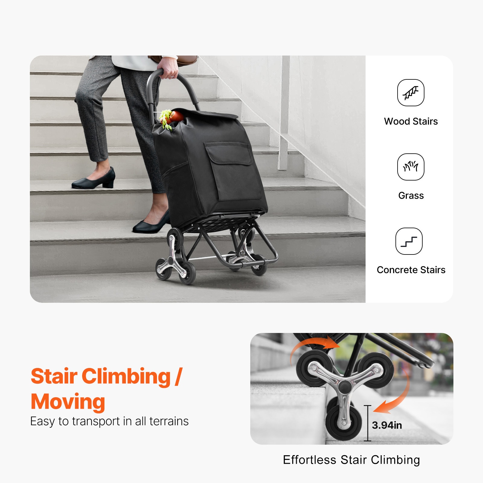 Foldable Stair Climbing Shopping Cart With Storage Bag 6 Wheels_voghion.com